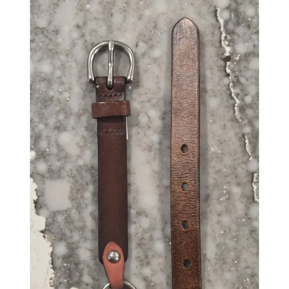Artisan Leather Link Belt L Brown Multicolor Ring Chain Boho Western Sundance